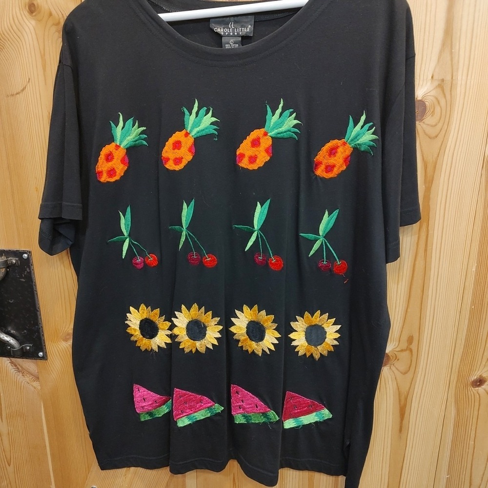 Vtg Carole Little Sport Floral Embroidered Top‎ M Boho Artsy Blouse Sz Large